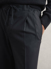 Reiss | Relaxed-Fit Twill Drawstring Trousers in Navy