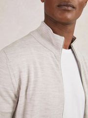 Reiss | Merino Wool Zip Through Cardigan in Wicker Brown Melange