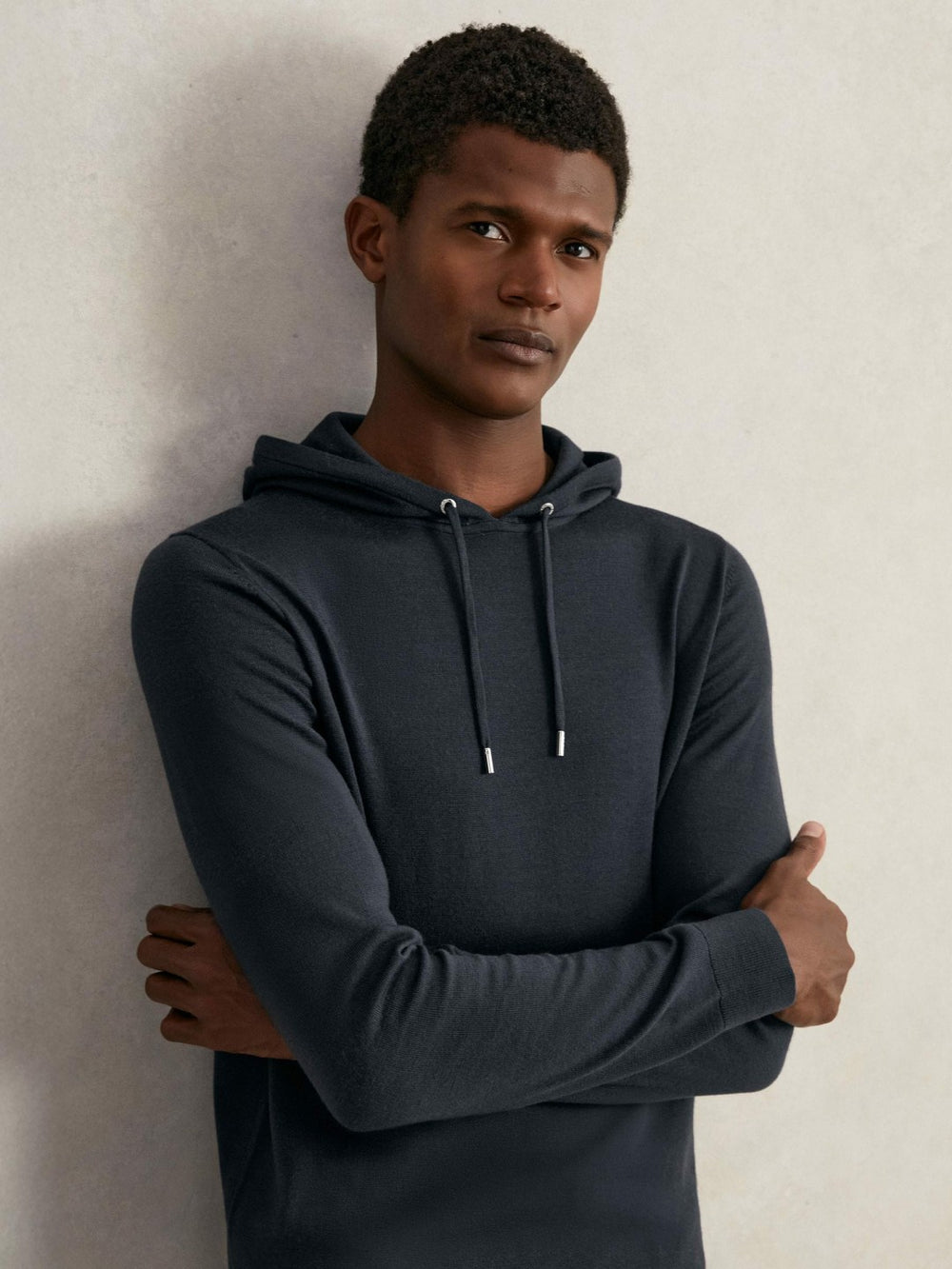 Reiss | Merino Wool Drawstring Hoodie in Midnight Navy