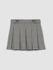 Reiss | Houndstooth-Check Pleated Skirt in Black/White