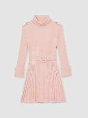 Reiss | 3-9 yrs Rib-Knit Roll-Neck Belted Dress in Pink