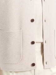 Reiss | Button-Through Ribbed-Sleeve Shirt in Oatmeal Brown
