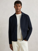 Reiss | Button-Through Ribbed-Sleeve Shirt in Navy Blue