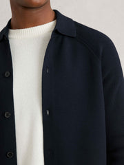 Reiss | Button-Through Ribbed-Sleeve Shirt in Navy Blue