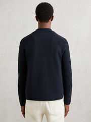 Reiss | Button-Through Ribbed-Sleeve Shirt in Navy Blue