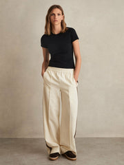 Reiss | Petite Side-Stripe Wide-Leg Trousers in Cream