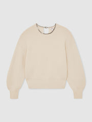 Reiss | Wool-Blend Necklace-Trim Jumper with Cashmere in Cream