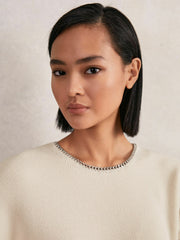 Reiss | Wool-Blend Necklace-Trim Jumper with Cashmere in Cream