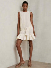 Reiss | Ruffle Hem Belted Mini Dress in Ivory
