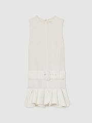 Reiss | Ruffle Hem Belted Mini Dress in Ivory