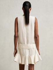 Reiss | Ruffle Hem Belted Mini Dress in Ivory