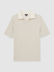 Reiss | Cotton-Blend Stripe Polo Shirt in Ecru/Taupe Brown