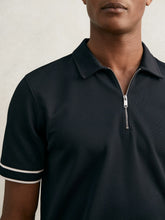Reiss | Textured Half-Zip Tipped Polo Shirt in Navy