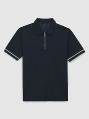 Reiss | Textured Half-Zip Tipped Polo Shirt in Navy