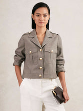 Reiss | Wool Twin-Pocket Cropped Jacket in Neutral Check