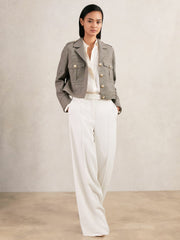 Reiss | Wool Twin-Pocket Cropped Jacket in Neutral Check