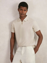 Reiss | Textured Raglan Half-Zip Polo Shirt in Stone