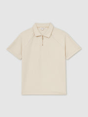 Reiss | Textured Raglan Half-Zip Polo Shirt in Stone