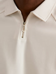 Reiss | Textured Raglan Half-Zip Polo Shirt in Stone