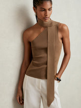 Reiss | One Shoulder Scarf Top in Taupe Neutral