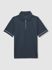 Reiss | Textured Half-Zip Tipped Polo Shirt in Airforce Blue
