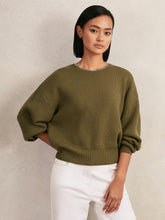 Reiss | Wool-Blend Necklace-Trim Jumper with Cashmere in Sage Green