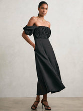 Reiss | Bardot Sculpted Bodice Midi Dress With Linen in Black