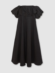 Reiss | Bardot Sculpted Bodice Midi Dress With Linen in Black