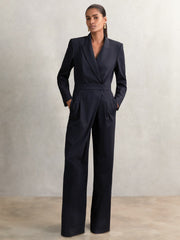 Reiss | Pinstripe Tailored Wide-Leg Jumpsuit with Wool in Navy