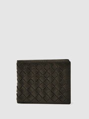 Reiss | Leather Large Lattice-Effect Wallet in Dark Brown