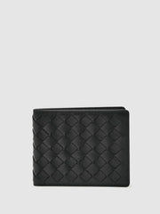Reiss | Leather Large Lattice-Effect Wallet in Black