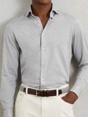 Reiss | Webbing Belt With Leather Trim in Soft Grey