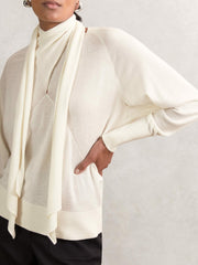 Reiss | Wool Scarf-Tie Draped Jumper in Cream