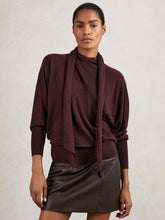 Reiss | Wool Scarf-Tie Draped Jumper in Burgundy