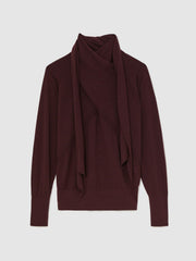 Reiss | Wool Scarf-Tie Draped Jumper in Burgundy