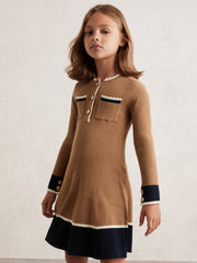 Reiss | 3-9 yrs Scallop-Trim Rib-Knit Dress in Camel