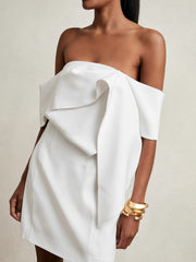 Reiss | Sculptural Off-Shoulder Mini Dress in Ivory