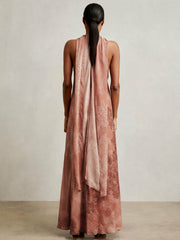 Reiss | Chiffon Floral Cape Maxi Dress in Pale Pink