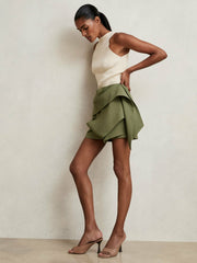 Reiss | Sculptural Mini Skirt in Green