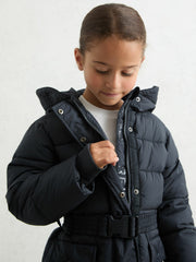 Reiss | Longline Hooded Puffer Coat in Navy