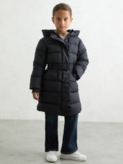 Reiss | Longline Hooded Puffer Coat in Navy