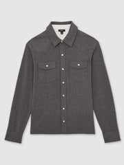 Reiss | Cotton-Cashmere Western Knitted Shirt in Charcoal Grey