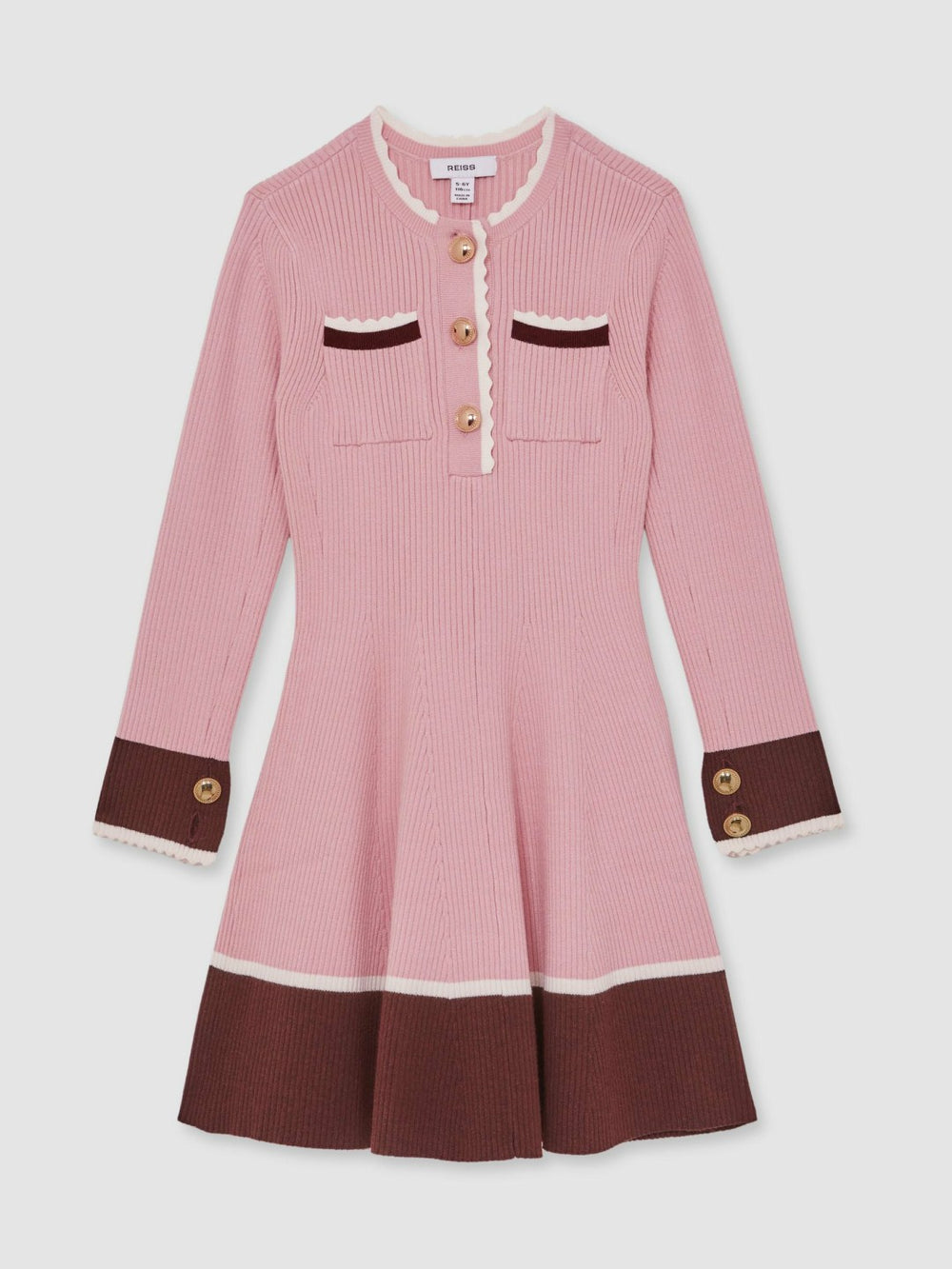 Reiss | 13-14 yrs Scallop-Trim Rib-Knit Dress in Pink
