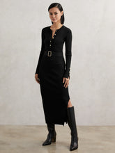 Reiss | Buttoned Rib-Knit Midi Dress in Black