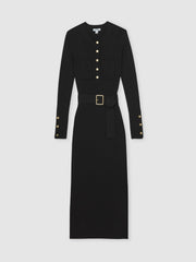 Reiss | Buttoned Rib-Knit Midi Dress in Black