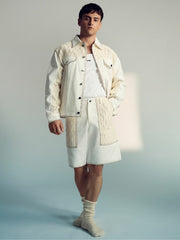Reiss | | Tom Daley Crochet Denim Jacket in Off White