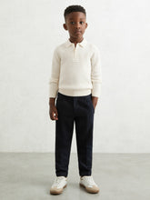 Reiss | 9-13 yrs Wool Waffle-Knit Half-Zip Polo Shirt in Off White