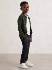Reiss | 3-9 yrs Wool V-Stitch Button-Through Cardigan in Forest Green