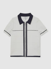 Reiss | 13-14 yrs Tipped Knit Zip-Through Shirt in White/Navy