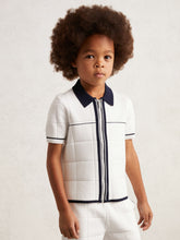 Reiss | 9-13 yrs Tipped Knit Zip-Through Shirt in White/Navy